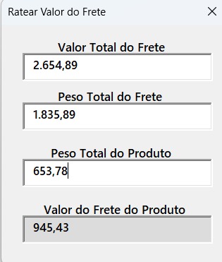 Ratear Valor do Frete